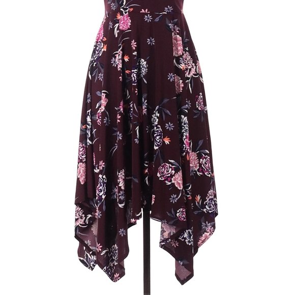 Juniors Dress XL Midi Calf Length Floral Wine Pink Burgundy Boho Summer Halter - Picture 2 of 9